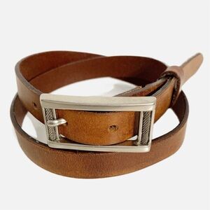 Albatros Smooth Leather Belt Silver Toned Hardware Rectangular Belt Buckle 🟫